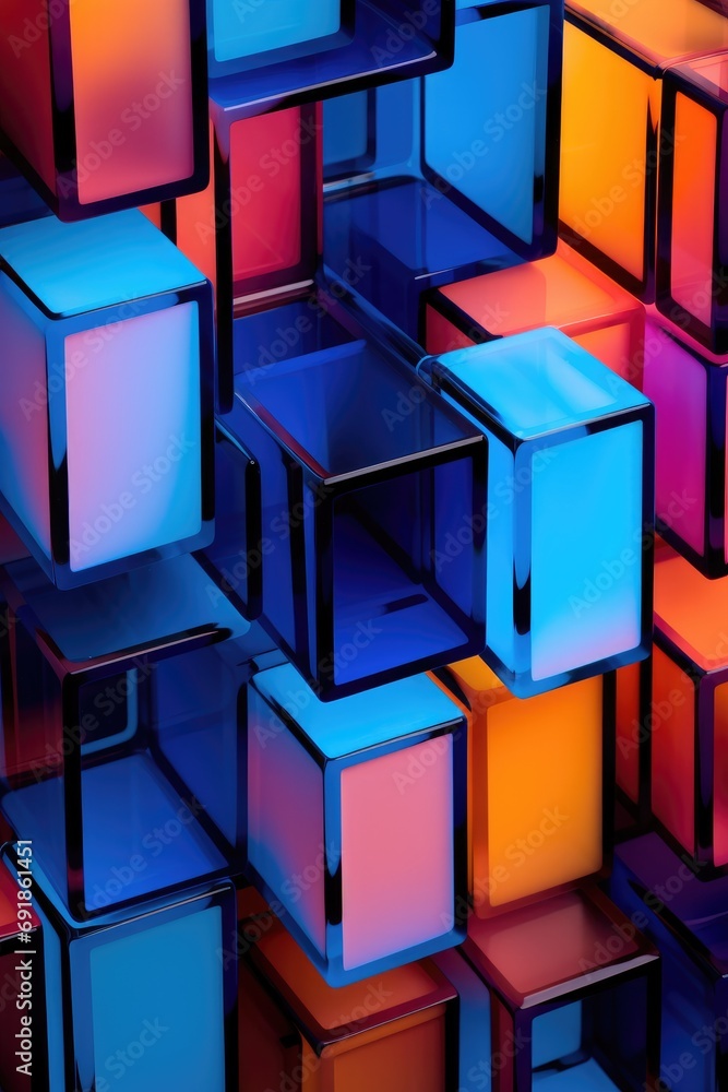 Poster a colorful cube wall with many different colors. generative ai.