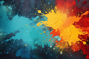 Generative AI Image of Abstract Art Design with Red Blue Yellow Paint Splatter Background