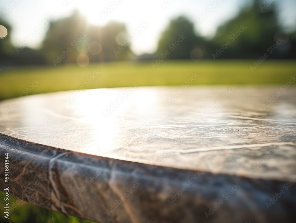 Poster a marble table with a sun shining on it. generative ai.