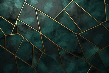 Luxurious aged geometric patterns in green and gold, abstract background wallpaper