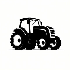 Obraz premium Tractor Silhouette Flat Black Logo, a black tractor with large wheels.