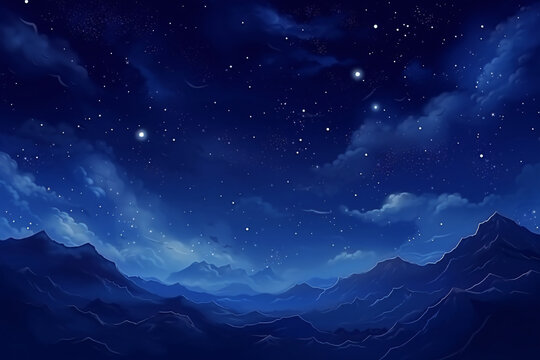 Illustration of the night sky and a mountain landscape, wallpaper background