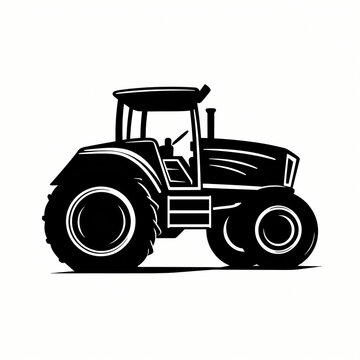 Tractor Silhouette, a black and white image of a tractor.