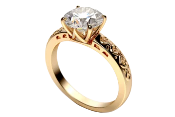 Fotobehang Beautiful gold engagement ring with a diamond, cut out © Yeti Studio