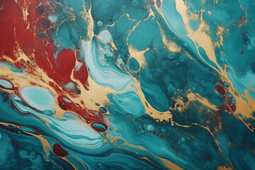 Fototapeta na wymiar Luxurious abstract marble background with liquid blue, green, red and golden waves