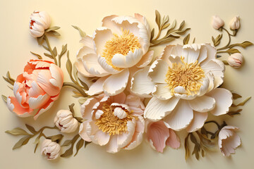 3D rendering of beautiful flowers on a beige background