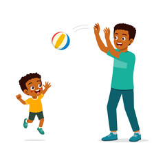 little kid with father play volley ball