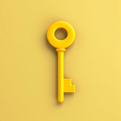 Minimal yellow key. simple design. 3d rendering