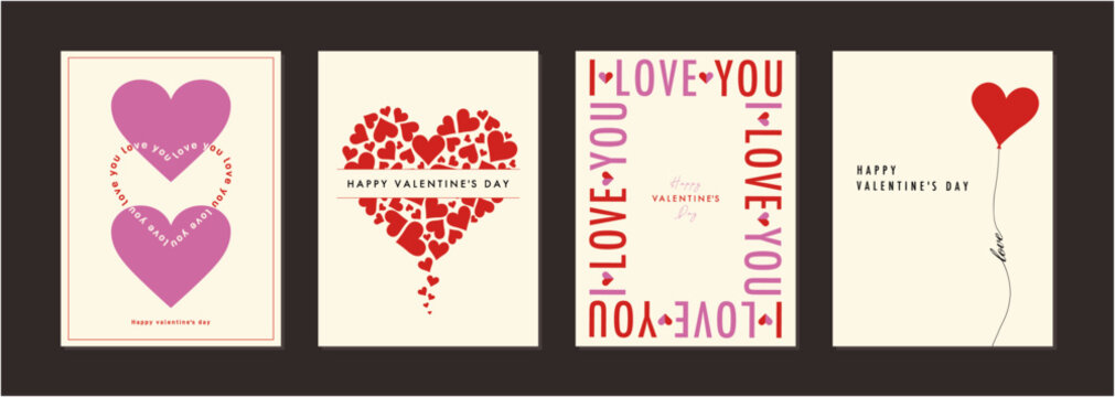 バレンタインデーカードテンプレートセット　フレーム　背景　ハート　オーナメント　ベクターイラスト　おしゃれ
