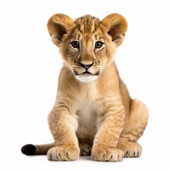 lion cub sitting , isolated on white background cutout, Generative AI