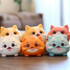 Shaking Tail Small Animal Emoticon Pack Funny Tongue, a group of small plastic cats.
