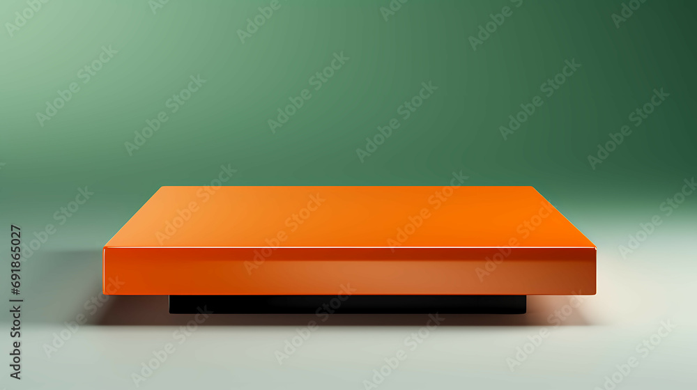 Poster small shiny orange square platform neutral background, an orange rectangular object on a white surfa