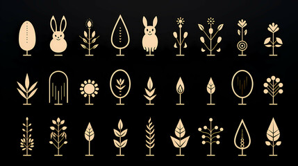 A Outline Different Easter Day Logo, a collection of trees and plants.