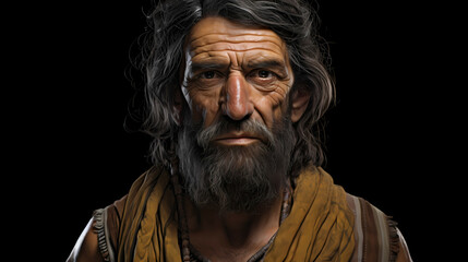 Early Bronze Age Eastern European, a man with a beard and a yellow robe. - obrazy, fototapety, plakaty