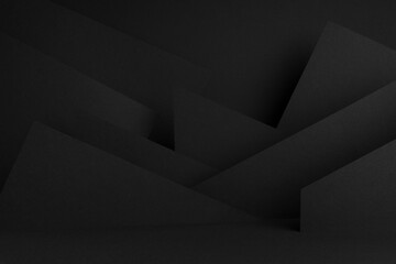 Rich black stage mockup with abstract geometric pattern of angles,  polygonal shapes and triangles...