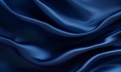 Abstract dark blue background. Silk satin. Navy blue color. Elegant background with space for design. Soft wavy folds, Generative AI