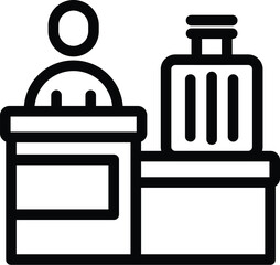 Airport checking counter icon outline vector. Flight baggage weighing. Airplane boarding pass