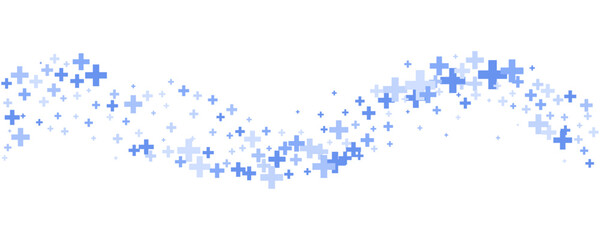 Medical cross and plus wavy background. Abstract seamless blue shapes for hospital and pharmacy. Geometrical border ornament. Vector wallpaper