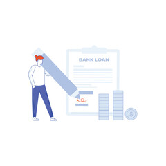 Loan agreement borrow money from bank, mortgage, debt or obligation to pay back interest rate, personal loan or financial support concept, quick bank service, easy credit program, credit terms