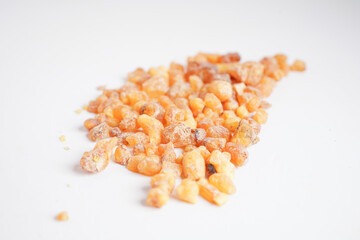 Frankincense or olibanum aromatic resin used in incense and perfumes.