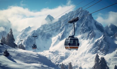 A cableway in amazing snowy mountain landscape