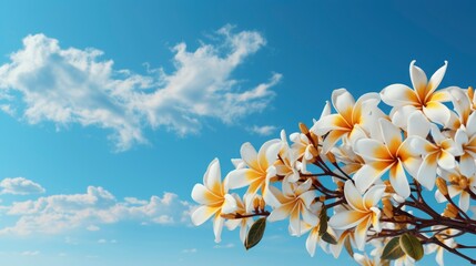 Fototapeta na wymiar Plumeria White Yellow Flowers Garden, HD, Background Wallpaper, Desktop Wallpaper
