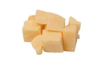 Cheese cubes isolated on a white background.