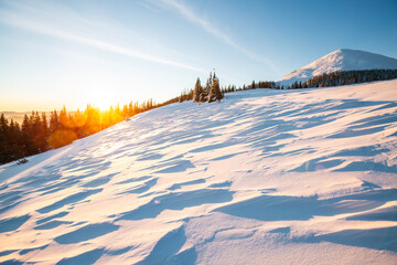 Splendid winter nature landscape with a fantastic sunset.