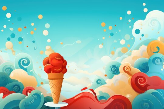 Ice cream in waffle cone on colorful background. February 3rd's Eat Ice Cream for Breakfast Day