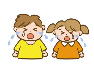 大泣きする男の子と女の子_小学生低学年_幼児