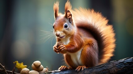 Red Squirrel Sciurus Vulgaris Eating Nut, HD, Background Wallpaper, Desktop Wallpaper