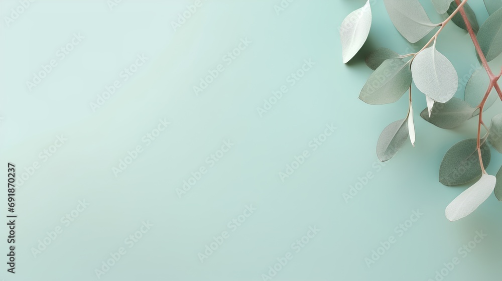 Poster elegant eucalyptus branches arranged on a soft pastelcolored background, creating a serene and minim