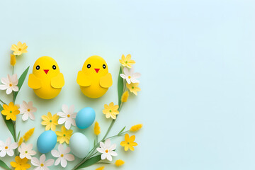 easter card, easter bunny with eggs, easter eggs and flowers, easter eggs in a basket, easter eggs and flowers on a white background, easter wall paper and background for social media