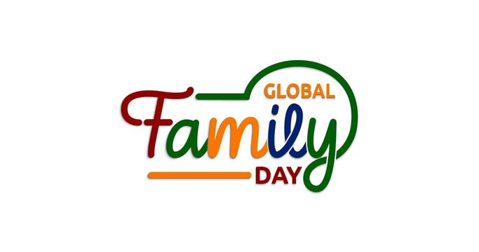 Global family day text animation with alpha channel. Modern handwritten text calligraphy animated in colorful. Great for opening your vlog video everyone likes it. Transparent background