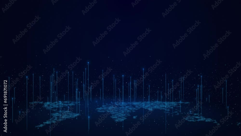 Poster 4k 3d global network connection earth planet with shapes abstract blue background. tech hud grid vid