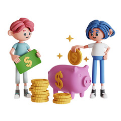 Couple Investing Money 3D Character Illustration