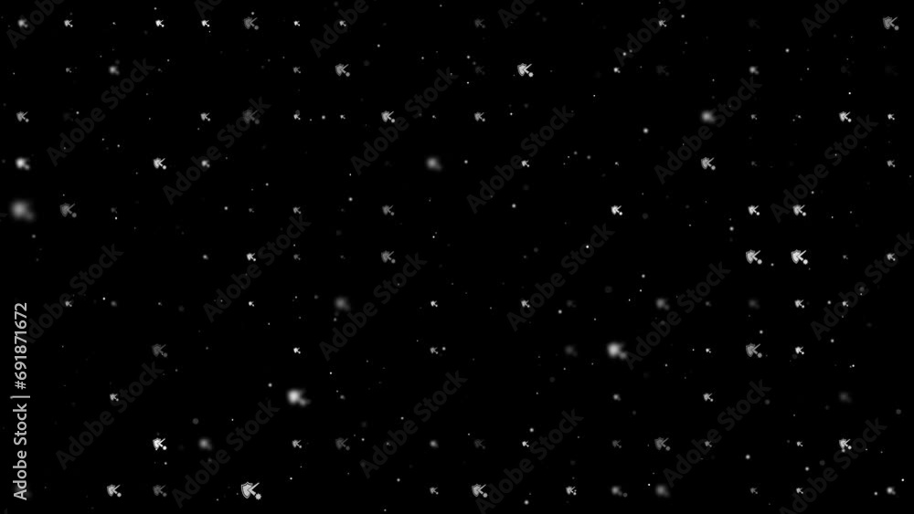 Poster template animation of evenly spaced virus bounces off the shield symbols of different sizes and opac
