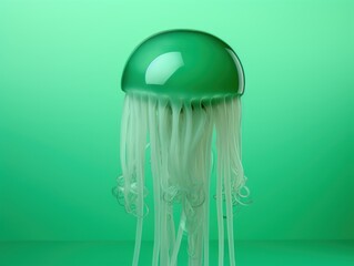 Portrait photorealistic fashion funny cartoon Jellyfish isolated on solid green background