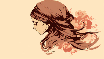 Silhouette Vector Of Beauty Hijab Women, a profile of a woman with long hair.