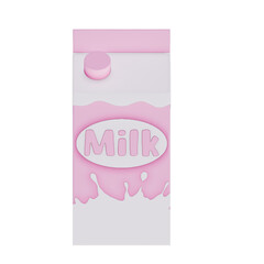 Groceries theme 3D milk product , Strawberry Milk carton on a transparent background , 3D rendering
