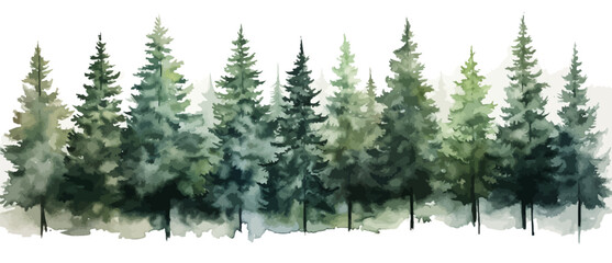 Christmas trees Vector watercolor illustration,Forest, fir trees, pine trees, woods watercolor illustration,festival set - 691873673