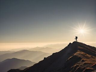 Naklejka premium silhouette of a person on the top of the mountain