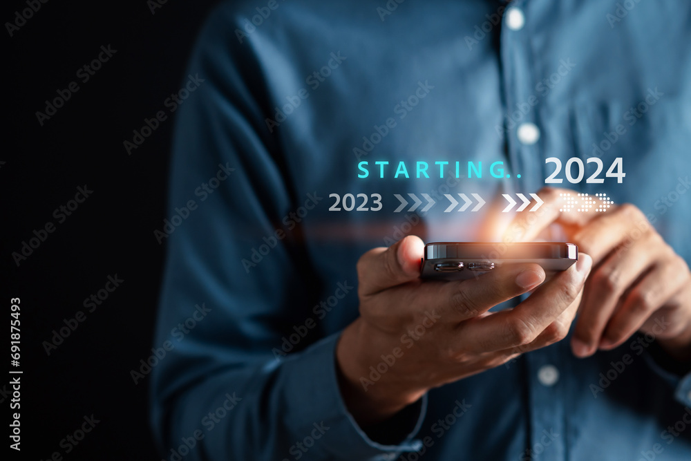 Aufkleber Loading progress from 2023 to 2024 to countdown merry christmas and happy new year, Planning and challenge strategy in new year 2024 Concept.