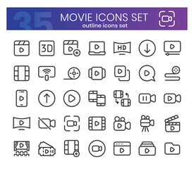 Movie Icons Bundle. Outline icons style. Vector illustration