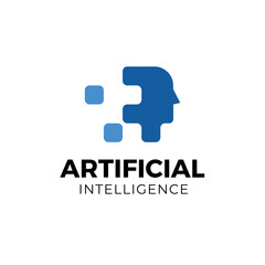 Black and Blue Head Shapes AI Technology Logo Design 