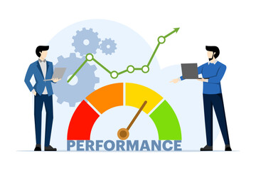 concept of performance appraisal or customer feedback, credit score or satisfaction measurement, quality control or improvement, businessman analyzing business performance indicators.