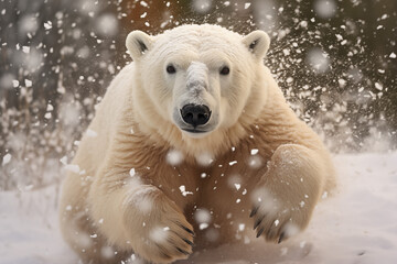 Fototapeta premium polarbear in winter, snwoing