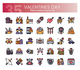 Obraz premium Valentines' day Icons Bundle. Filled outline icons style. Vector illustration