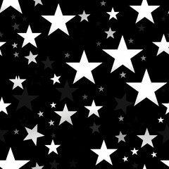 Obraz premium Black And White Stars Pattern, a black background with white stars.