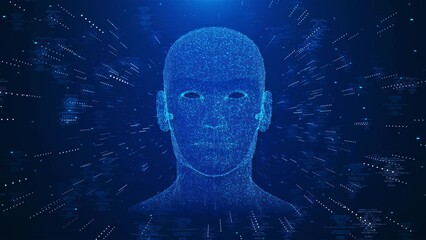 AI Artificial Intelligence Machine learning, Technology science. Mind Global network. Digital transformation. 4K 3D Future Humanity, AI Innovative Technology deep learning Human head brain thinking.